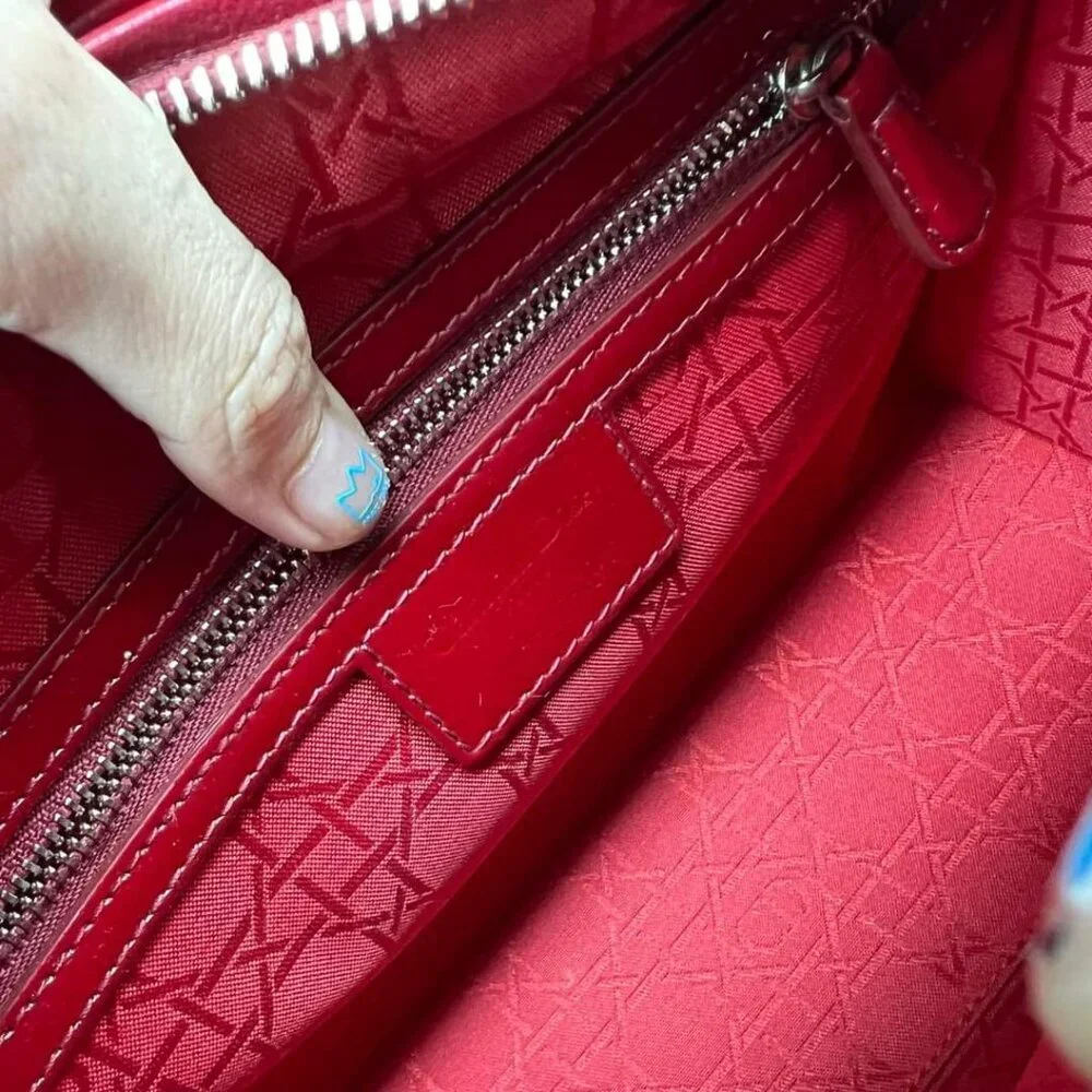 100% Authentic Dior Patent Medium Red Leather Satchel Bag - Picture 14 of 16